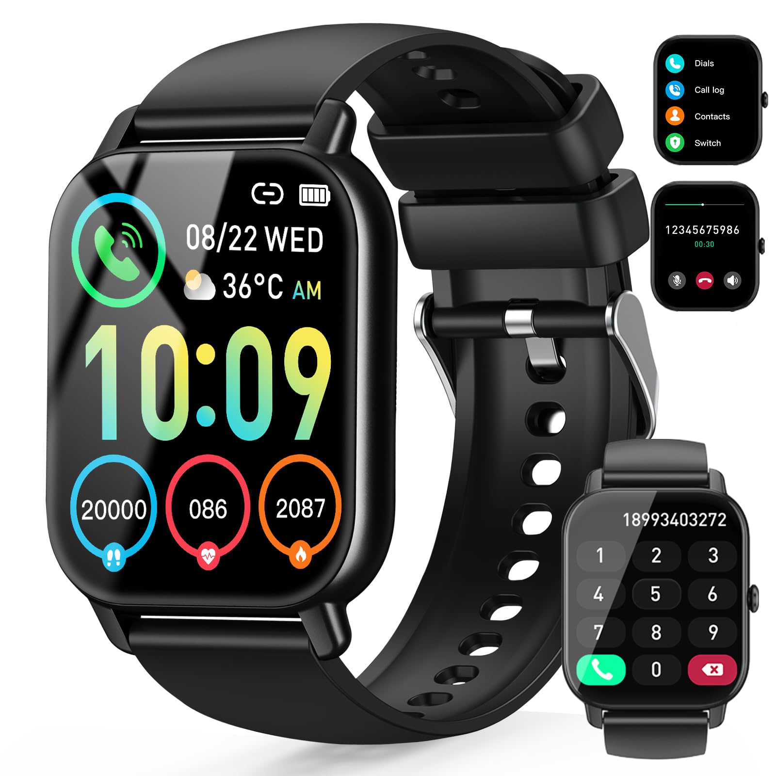 Ddidbi Smart Watch Answer/Make Calls, 1.85 Inch HD Touch Screen Fitness Watch with 2 Straps, Activity Tracker with Heart Rate Sleep Monitor, 112 Sports Modes, IP68 Waterproof for iOS/Android, Black
