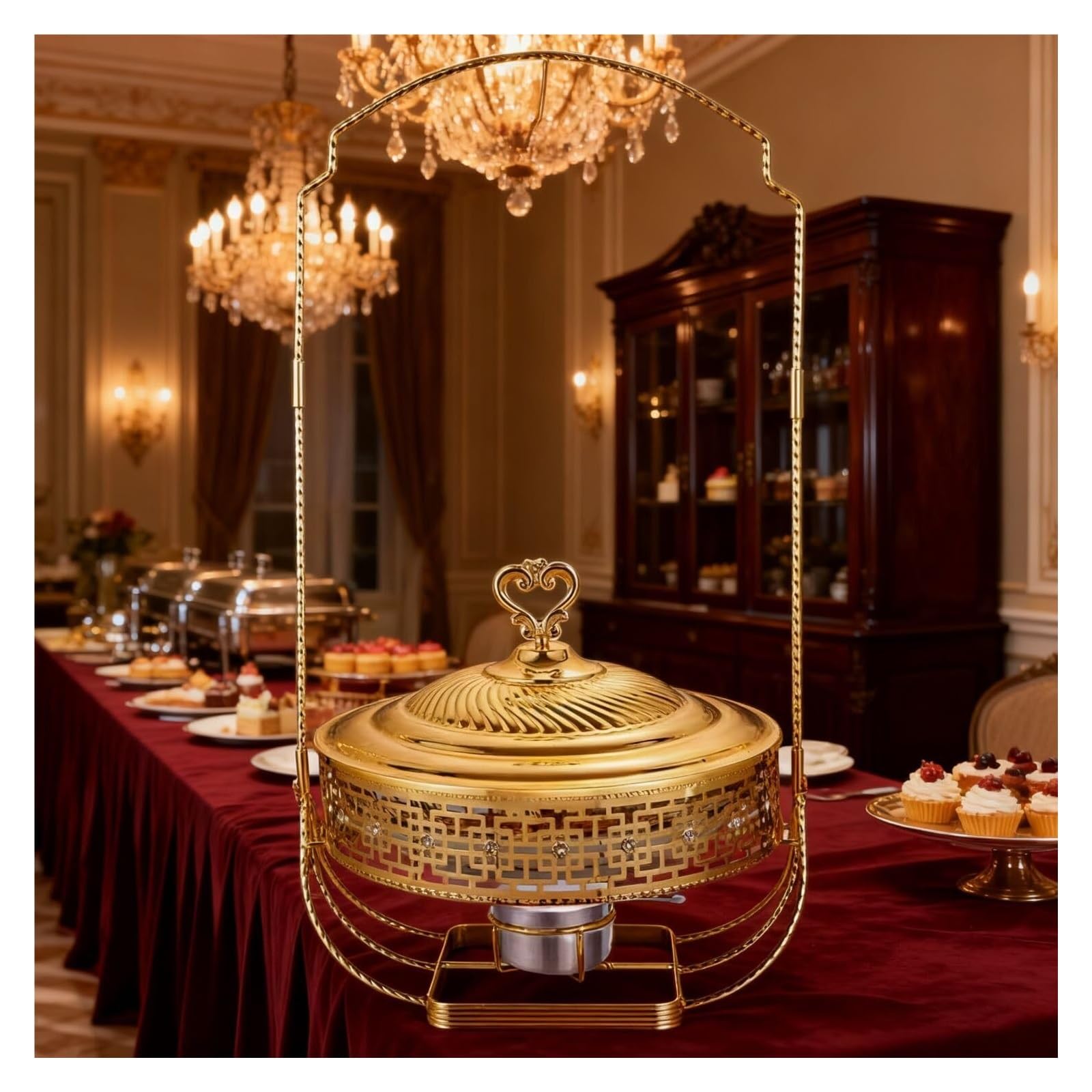 Scaldavivande con Bordo in Pizzo for Buffet | Oppure fornello da pranzo con coperchio sospeso a buffet, server for buffet e set più caldo(8L)