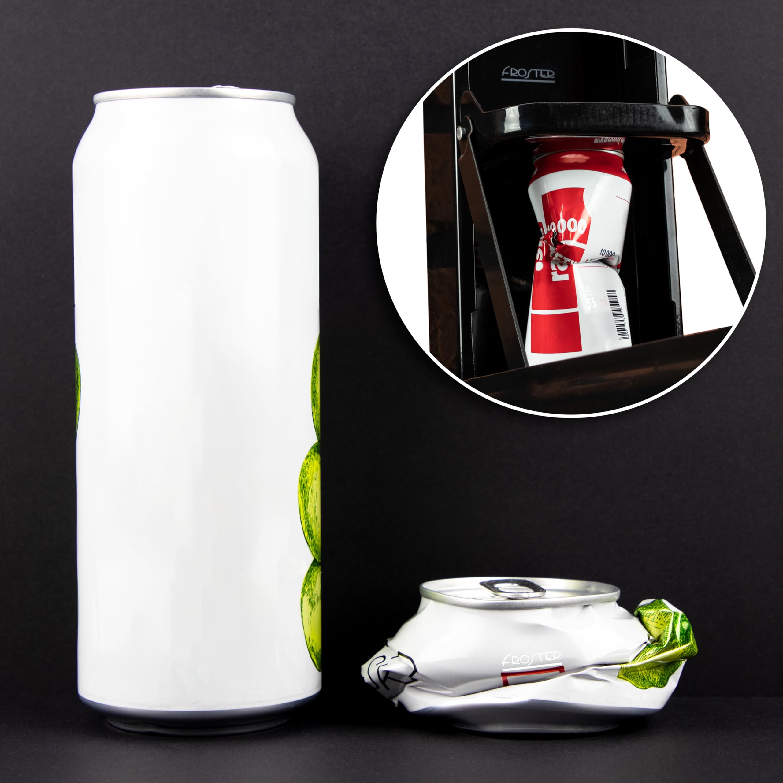 Froster Aplastador de Latas y Botellas, Prensa Grande para Aplastar Botellas de Plástico 0,5-2 l, Latas de Aluminio, y Envases de Cartón