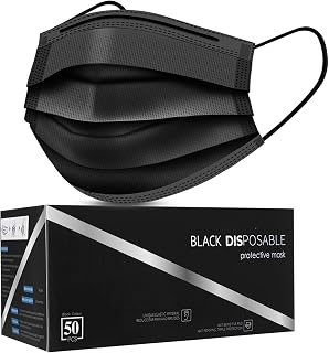 Black Disposable Face Masks, Pack of 50 Disposable Face Masks