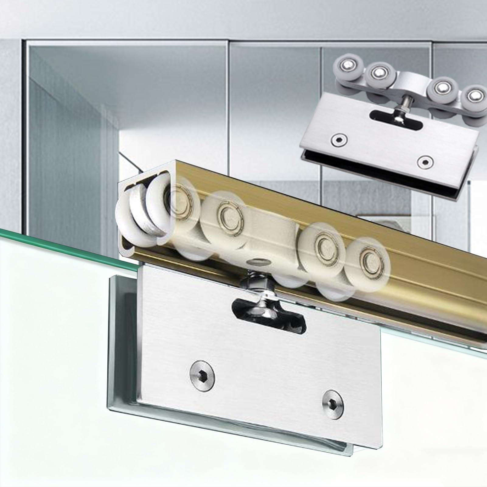 YDHSIKK Glass Sliding Door Track, Frameless Glass Sliding Door Hardware Kit Top Mount Multicolor Multiple Sizes(Champagne,320cm (10.5ft))