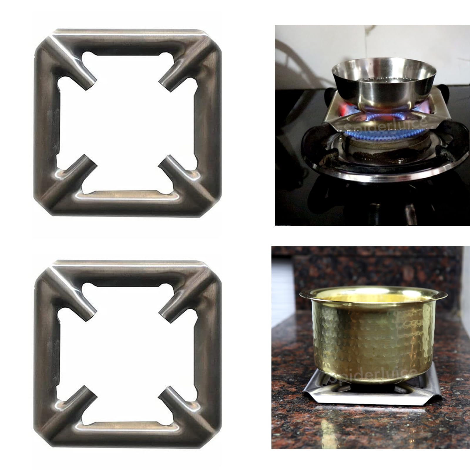 SpiderJuice 2Pc Universal Removable Stainless Steel Square Gas Saver Chula Burner Stand Holder for Small Kadai, Bowls, Vessels, Pan, Pots, Utensils, Vagharia, Vati, and Burtan (B09GM5NFNT) Amazon Price History, Amazon Price Tracker