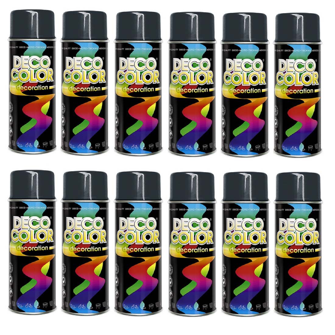 Deco Color 12er Sparpack (1 Karton) Lackspray glänzend 400ml RAL Anthrazit glanz RAL 7016