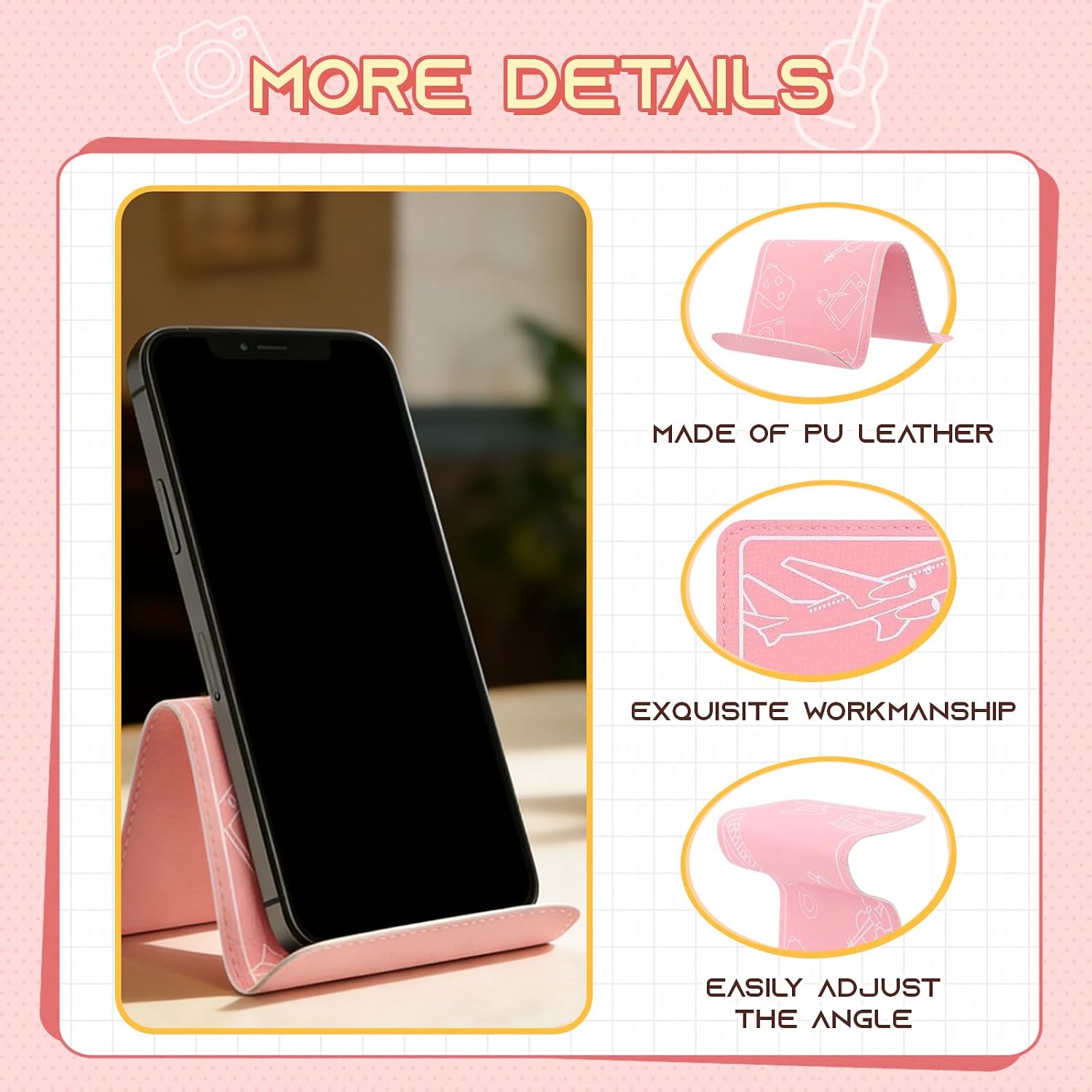 Airplane Phone Holder, Travel Essentials Flexible Phone Holder, Folding Airplane Tablet Holder for Flying, Desk, Compatible with iPhone, Smartphone, Tablet - Plane Essentials(Pink)