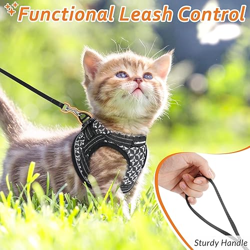 Miniatura 4 de Arnés y correa para gatos a prueba de escapes para caminar, juego de chaleco seguro ajustable para gatito mediano con tira reflectante para gatito,