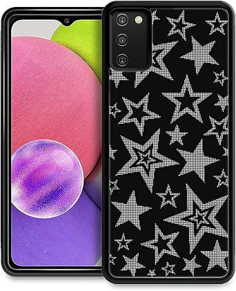 CARLOCA Compatible with Samsung Galaxy A03S Case, Black White Star Pattern for Girl Ultra Protection Shockproof Soft Silicone TPU Non-Slip Back