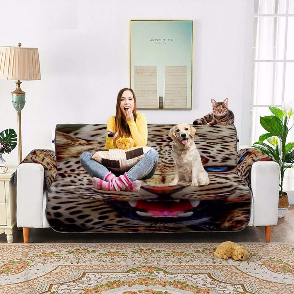 A.Monamour Sofabezug Sofaüberwurf Sesselschoner Blauäugiges Wütend Leopard Portrait Tier Themed Decor Samt Stuhl Abdeckung Sofa Abdeckung Sofaschoner Sofahusse Sofaschonbezug Sofaschutz