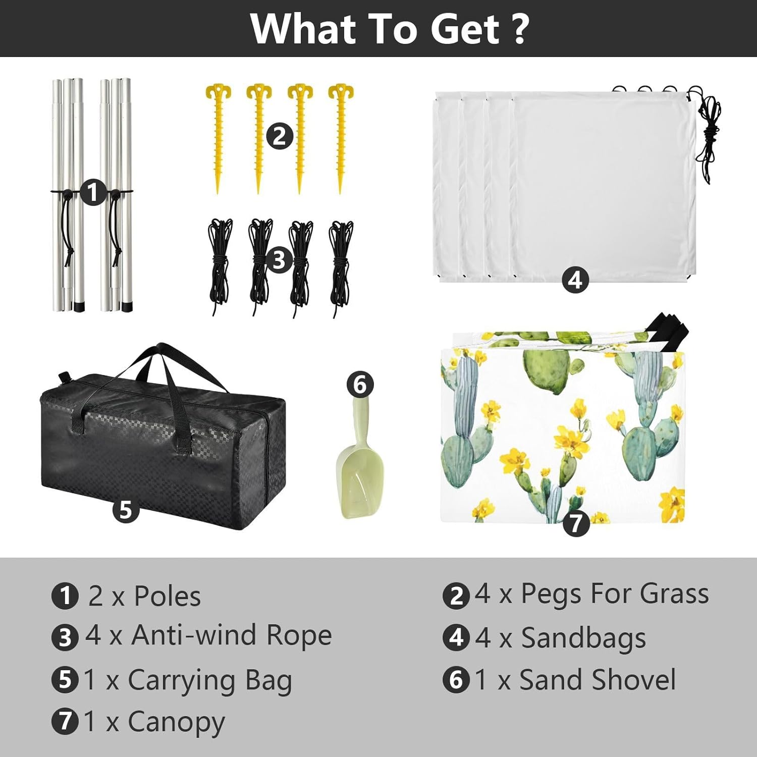 ALAZA Watercolor Cactus Cacti Beach Tent Sun Shelter UPF50+ Protection Beach Shade Canopy w/ 4 Sandbags for Outdoor Camping, Fishing, Backyard Fun, Picnic, 10x9 ft