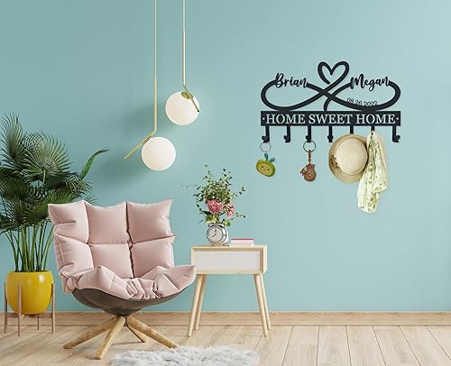 Miniatura 7 de Personalized Key Holder for Wall, Metal Infinity Heart Key Hooks, Key Hooks for Wall, Coat Rack, Custom Name Key Rack, Key Holder Wall Hanging,