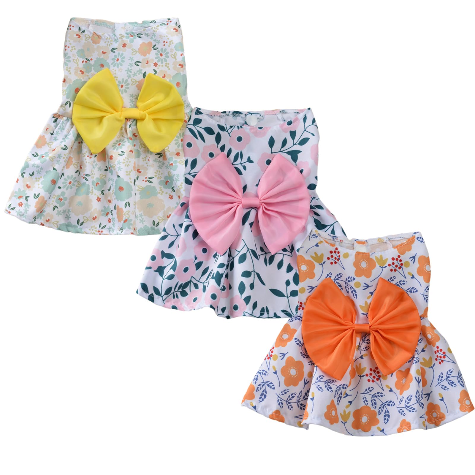 3er Pack Hundekleid Blumenkleid, Welpenkleider mit Schleife, Florale Sommer Haustierbekleidung für kleine Hunde und Katzen (XS)