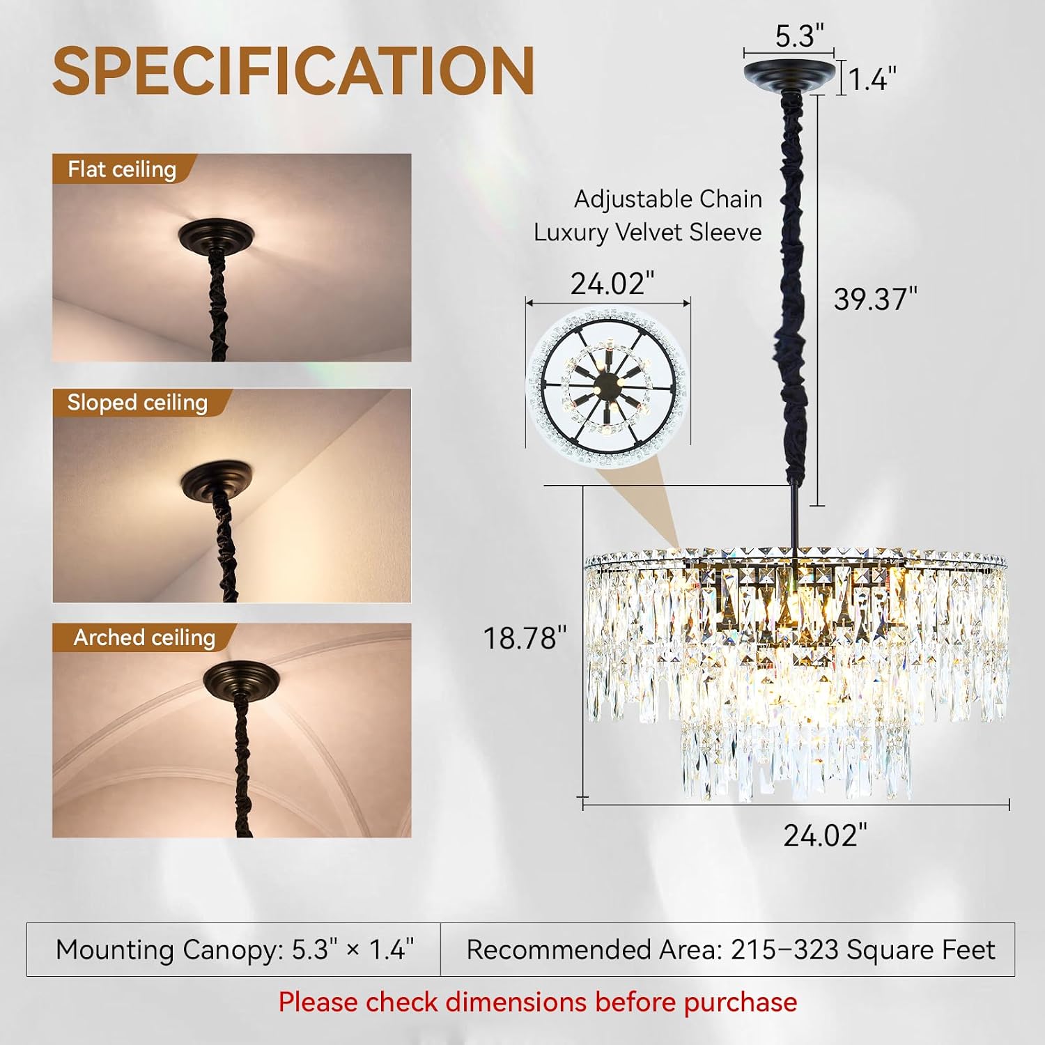 VACILL Crystal Chandelier 10 Light Black, Modern Multi-Tier Pendant Light with Clear Prismatic Crystals, Adjustable Height Dimmable E12 Chandelier for Dining Room Foyer Living Room Kitchen