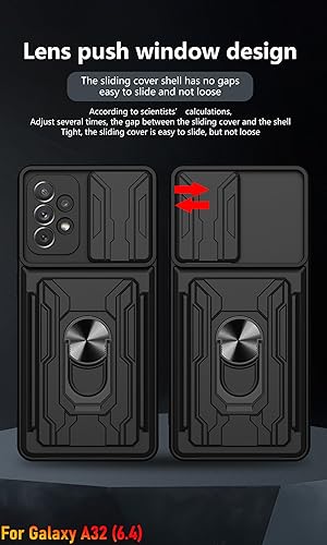 Miniatura 5 de Funda tipo cartera para Samsung Galaxy A32 (4G), ranura para tarjeta de crédito, diseño portátil, resistente, doble capa, híbrida, acolchada,