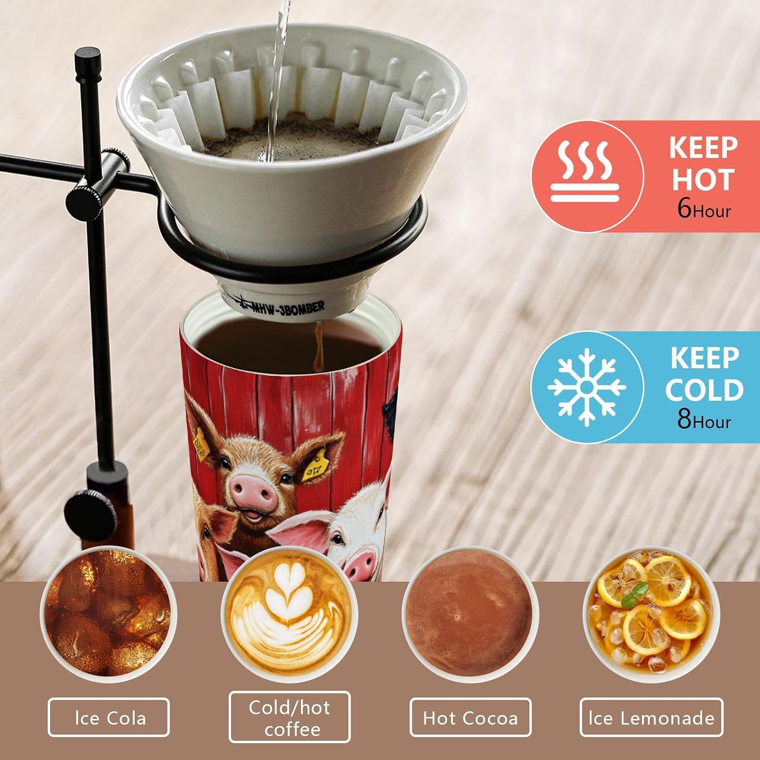 Animal Farm Board Insulated Coffee Mug with Straw & Flip Lid, 16.9oz Iced Tumbler Cup, Double Wall Vacuum Leak-Proof Mug for Travel Office