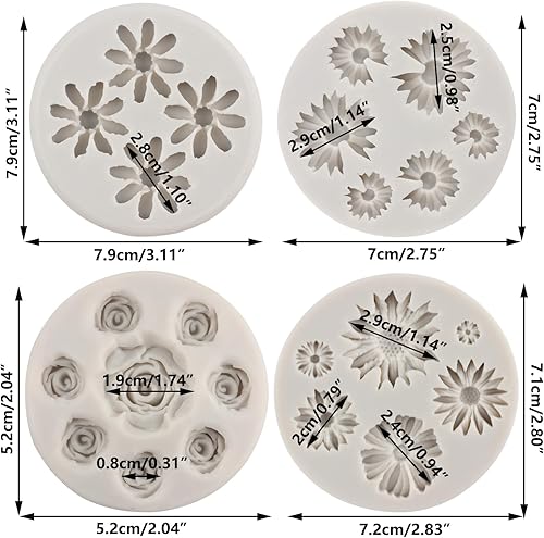 Miniatura 2 de MINFEIDMS Moldes de silicona con diseño de rosas de crisantemo, margaritas y flor, para decoración de pasteles, decoración de cupcakes, pasta de
