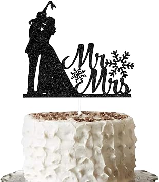 Winter Wedding Cake Topper,Snowflake Mr and Mrs Cake Topper,Snow in Love Decoration,Snowflakes Wedding Decoration,Christmas Winter Engagement/wedding Party Supplies Black
