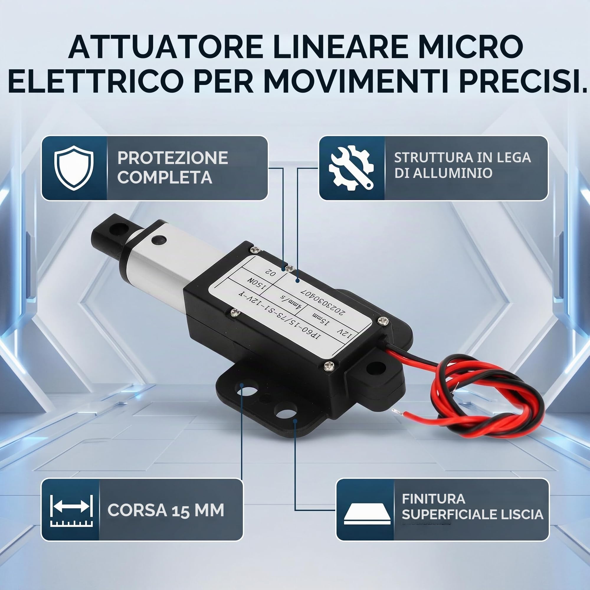 Eujgoov Mini Attuatore Lineare Elettrico 12V con Corsa 15mm in Lega di Alluminio, Completo di Staffa per Macchine Agricole