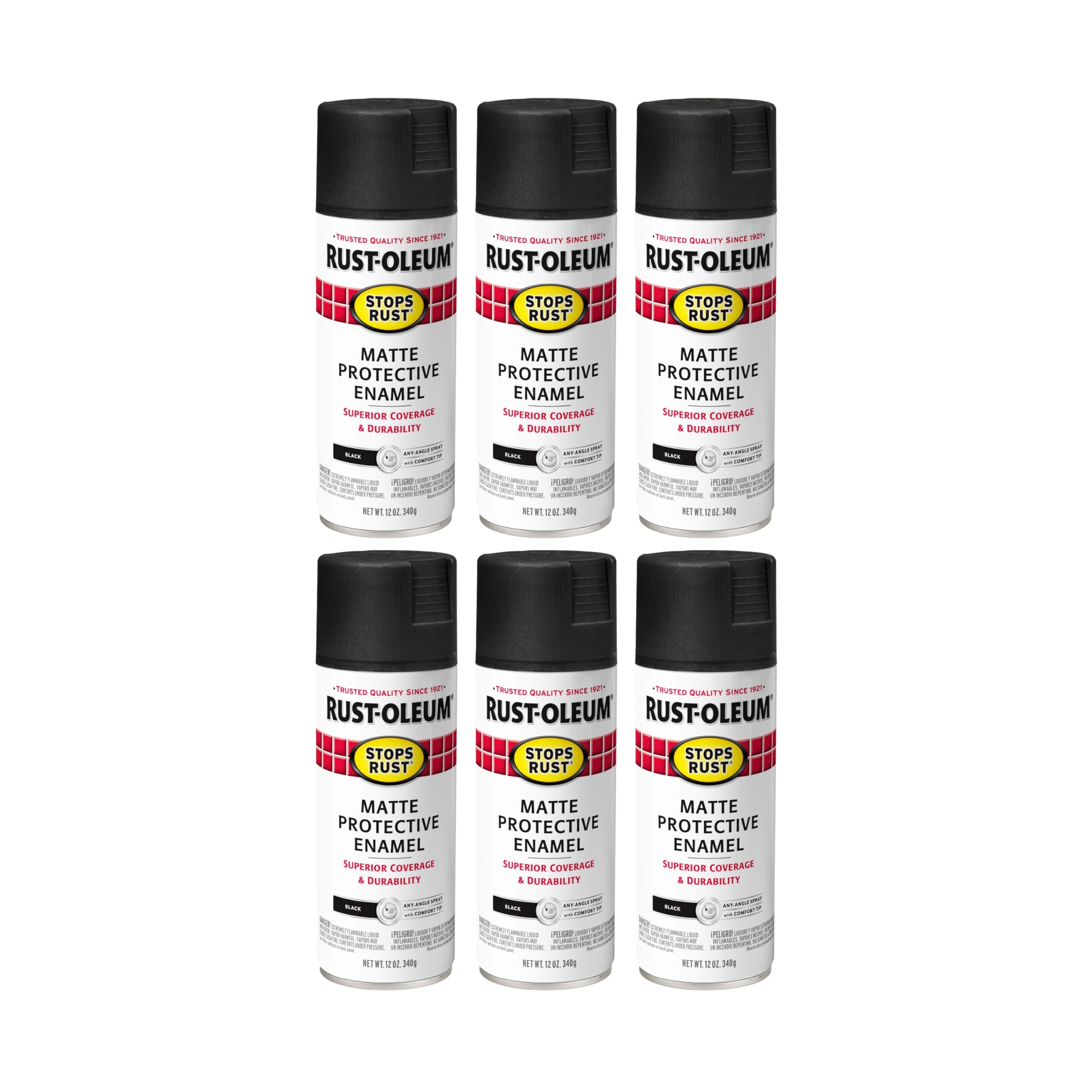 Rust-Oleum 401641-6PK Stops Rust Spray Paint, 12 oz, Matte Black, 6 Pack
