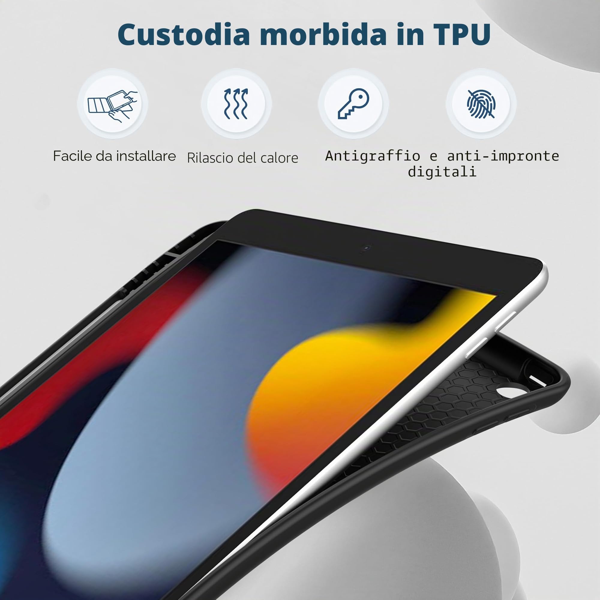 CACOE Cover Custodia per iPad 9a 2021 8a 2020 7a 2019, Leggero Protettivo con Pencil Holder per 10.2, Auto Sveglia Sonno, Nero