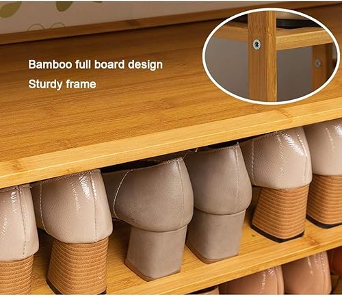 Miniatura 5 de AVEO Zapatero de tela Oxford de 7 niveles para zapatos, muebles sencillos multifuncionales de bambú, organizador de zapatos plegable con funda de