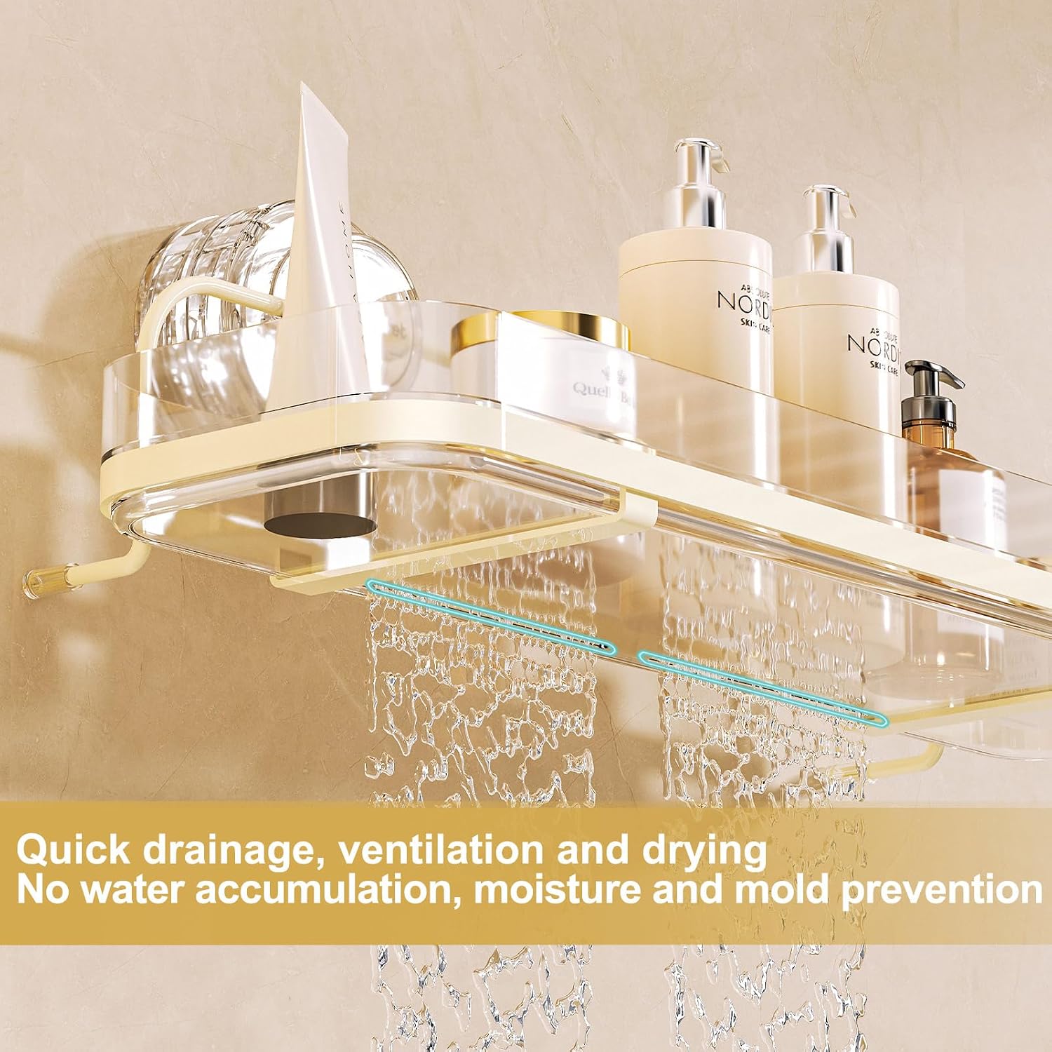 Suction Cup Shower Caddy, Wall Mounted No Drilling Bathroom Shower Organizers Storage Rack, Removable Shelves for Inside the Shower, Black image 3