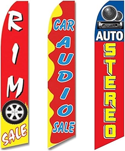 3 Swooper Flags Auto Stereo Rim Car Audio VENTA Bienvenida Abierto Rojo y Amarillo