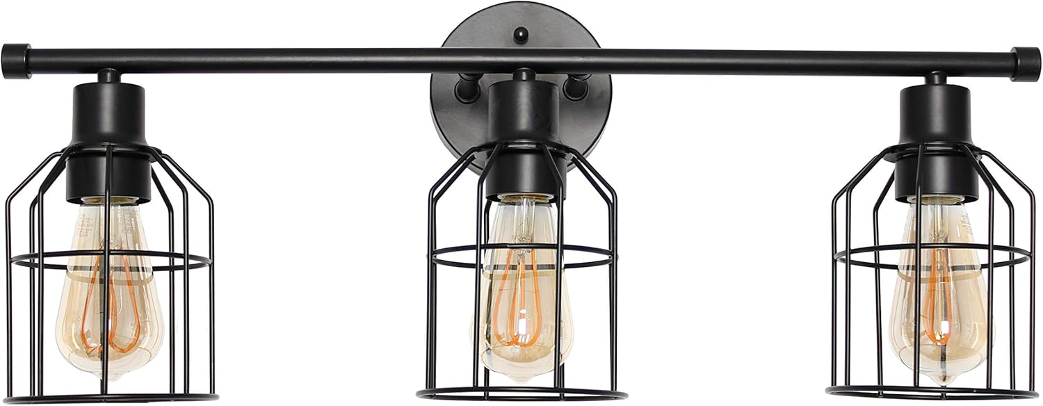 Elegant Designs VT1014-BLK 3 Light Cage Vanity Light, Matte Black