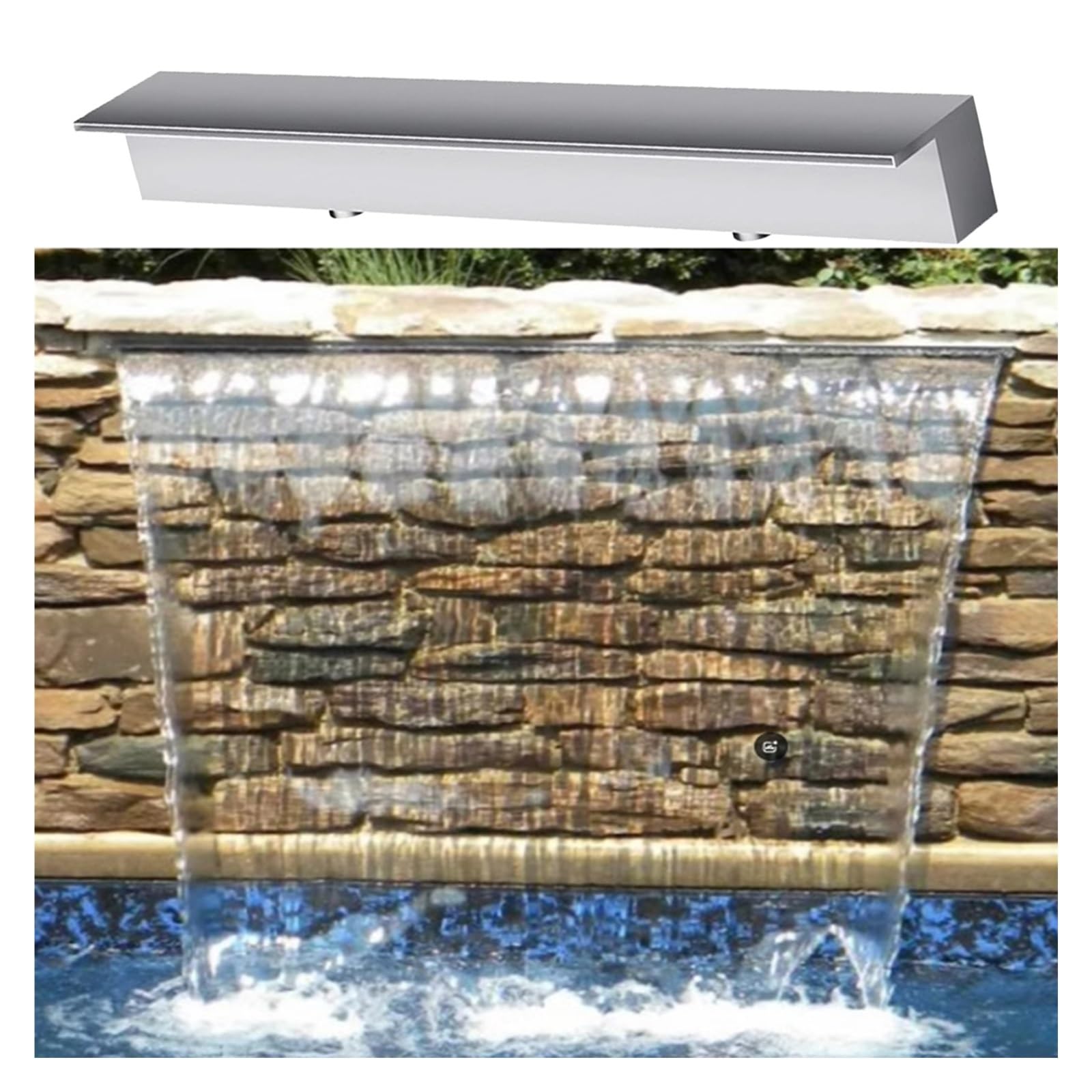 Cascata per laghetti, 114,3 cm, in acciaio inox, fontana esterna per piscine, hotel e ville, piattaforma a cascata con raccordi regolabili da 30 a 203 cm