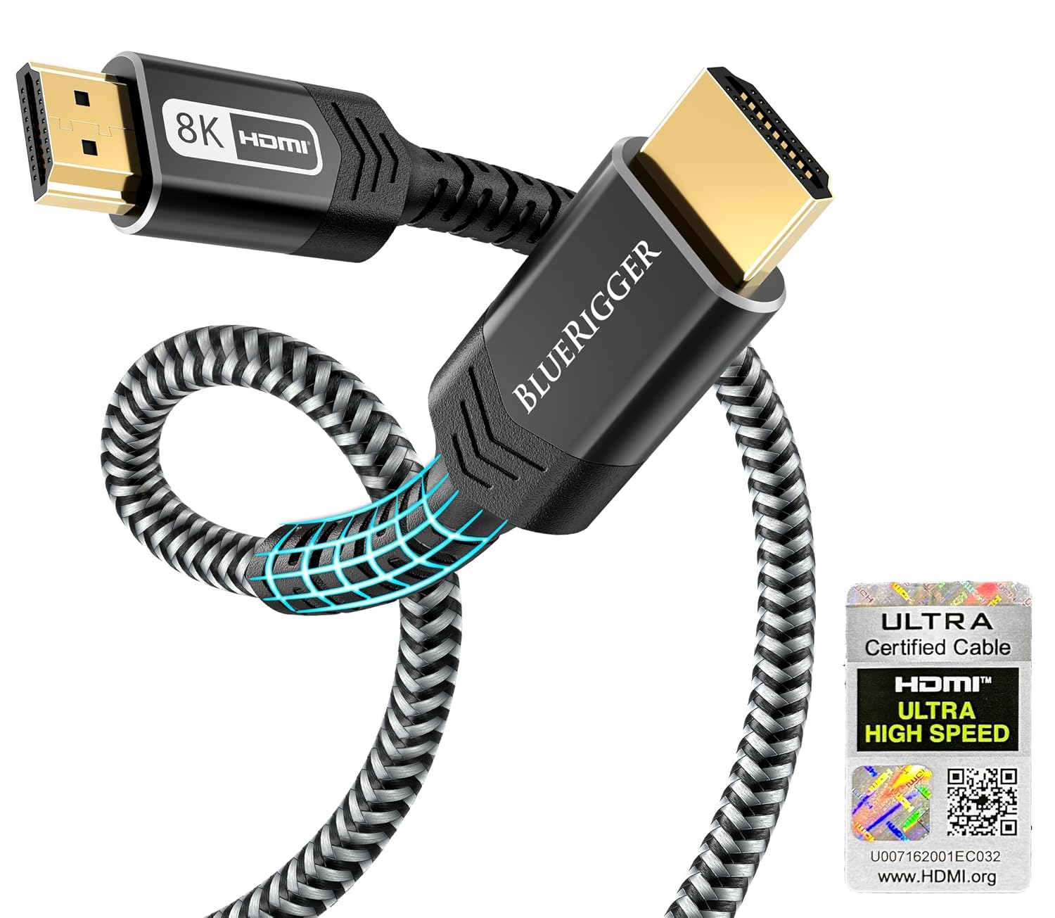 BlueRigger Ultra Series - Cable HDMI a HDMI 8K con velocidad de 48 Gbps, (4,5 metros) soporta 8K a 60Hz, 1080p FullHD, UHD/Ultra HD, 3D, alta velocidad con Ethernet, ARC, PS4, Xbox, HDTV