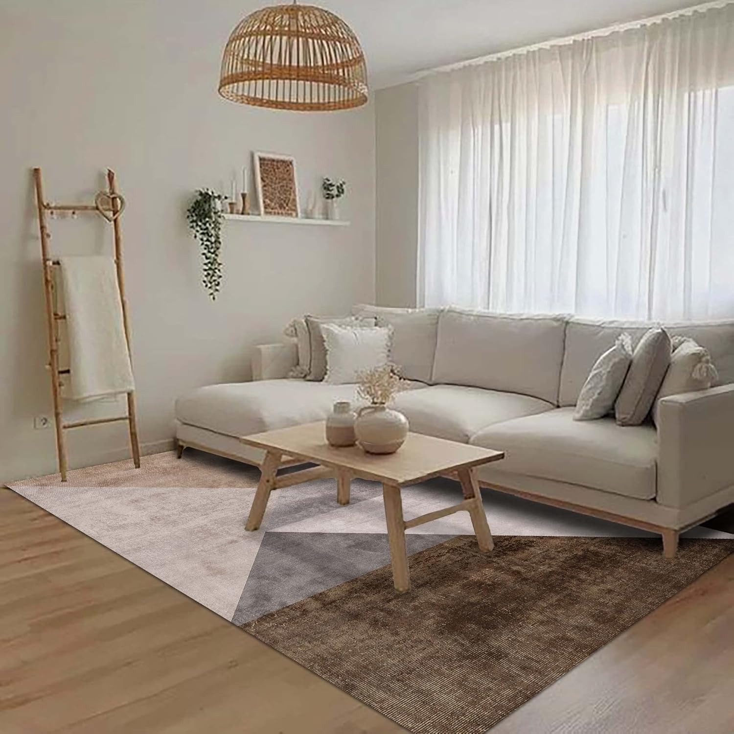 Latte Dizayn Barty Desenli Kadife Pamuk Tabanlı Yıkanabilen Kaydırmaz Antibakteriyel Salon Halısı (100X150)