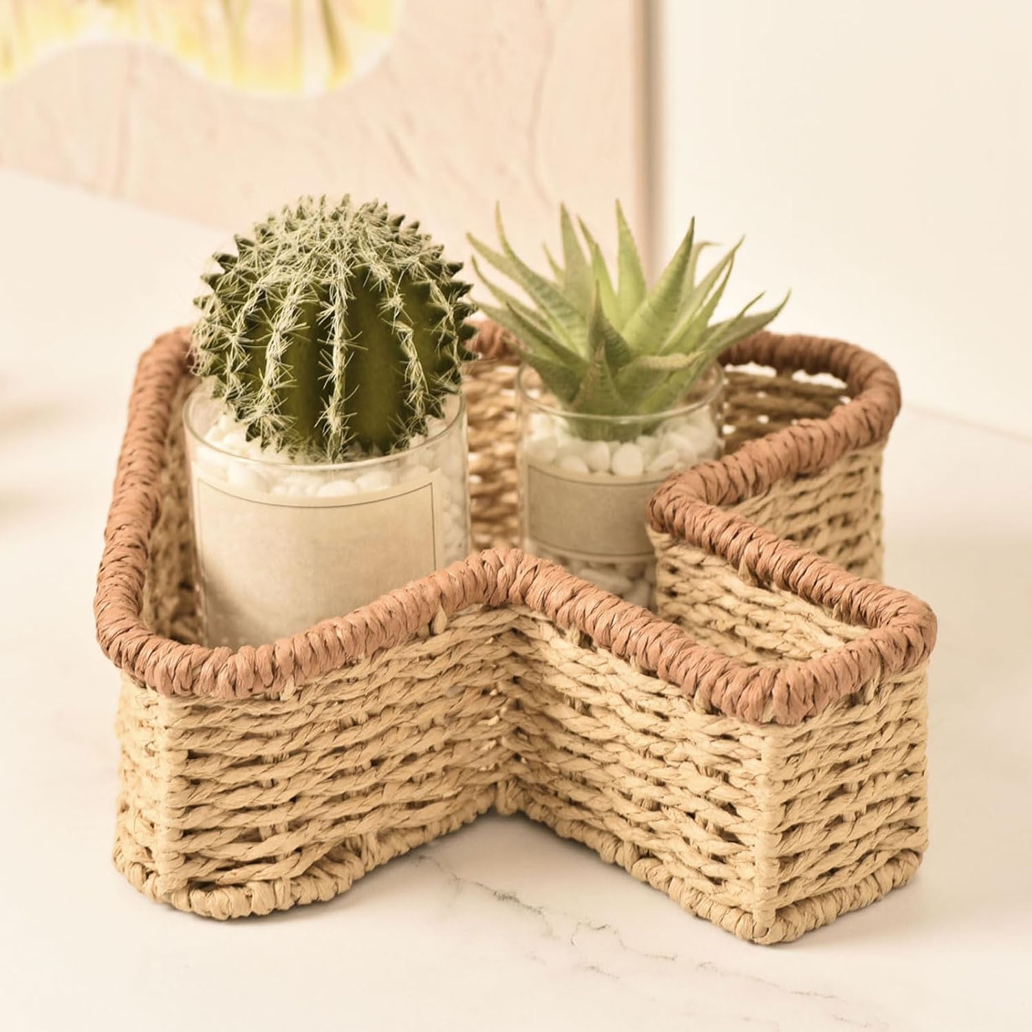 Natural Styles Paper Fiber Woven Basket Multipurpose Household Container Ideal for Snacks Books and Mess Woven Paper Rope Storage Basket