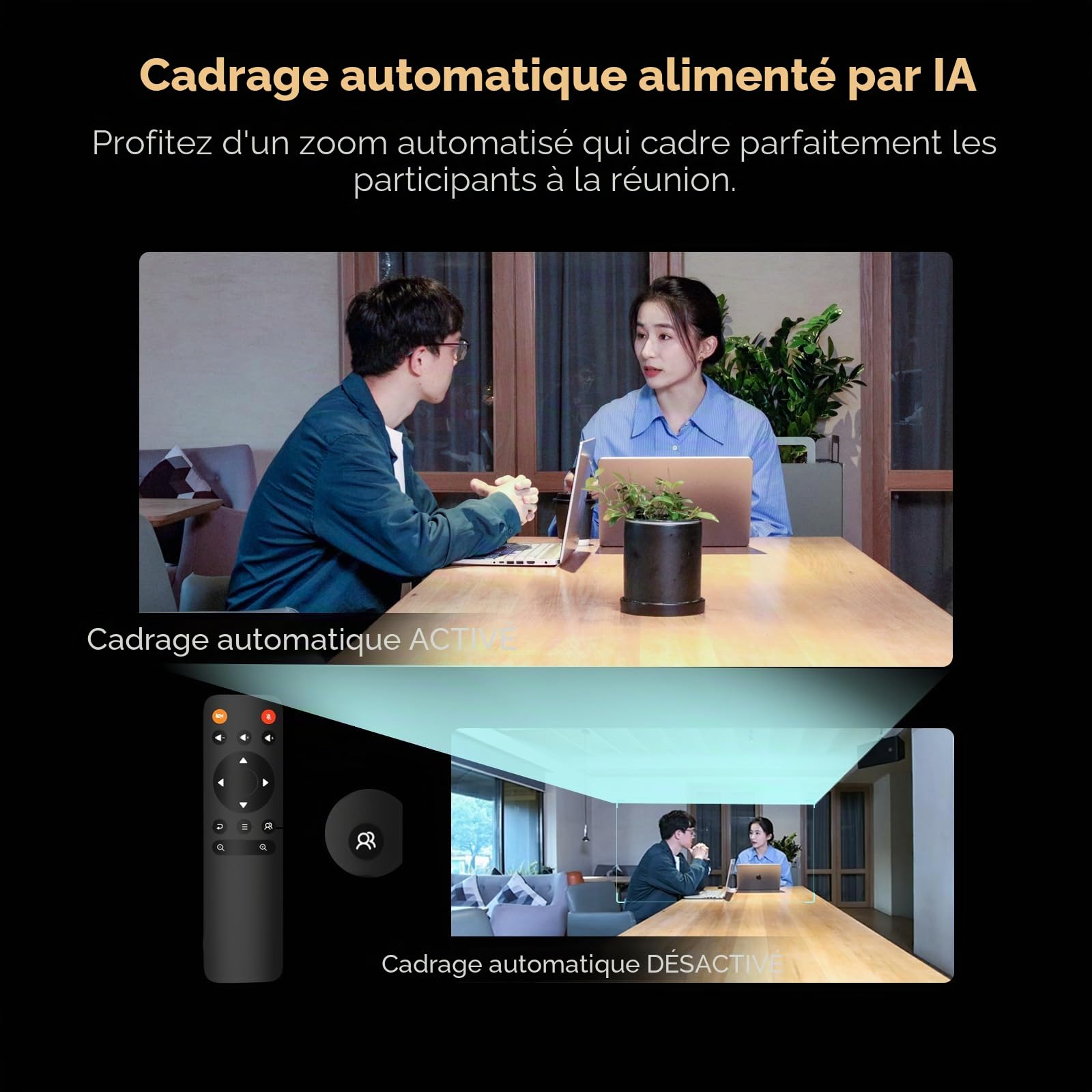 Nuroum C46 4K Webcam de Conférence, 8MP CMOS, avec 4 Microphones et de Haut-parleurs, Grand Angle 120° Caméra de Vidéoconférence/5x Zoom/Cadrage Automatique/16ft Prise de Voix,pour Zoom/Teams