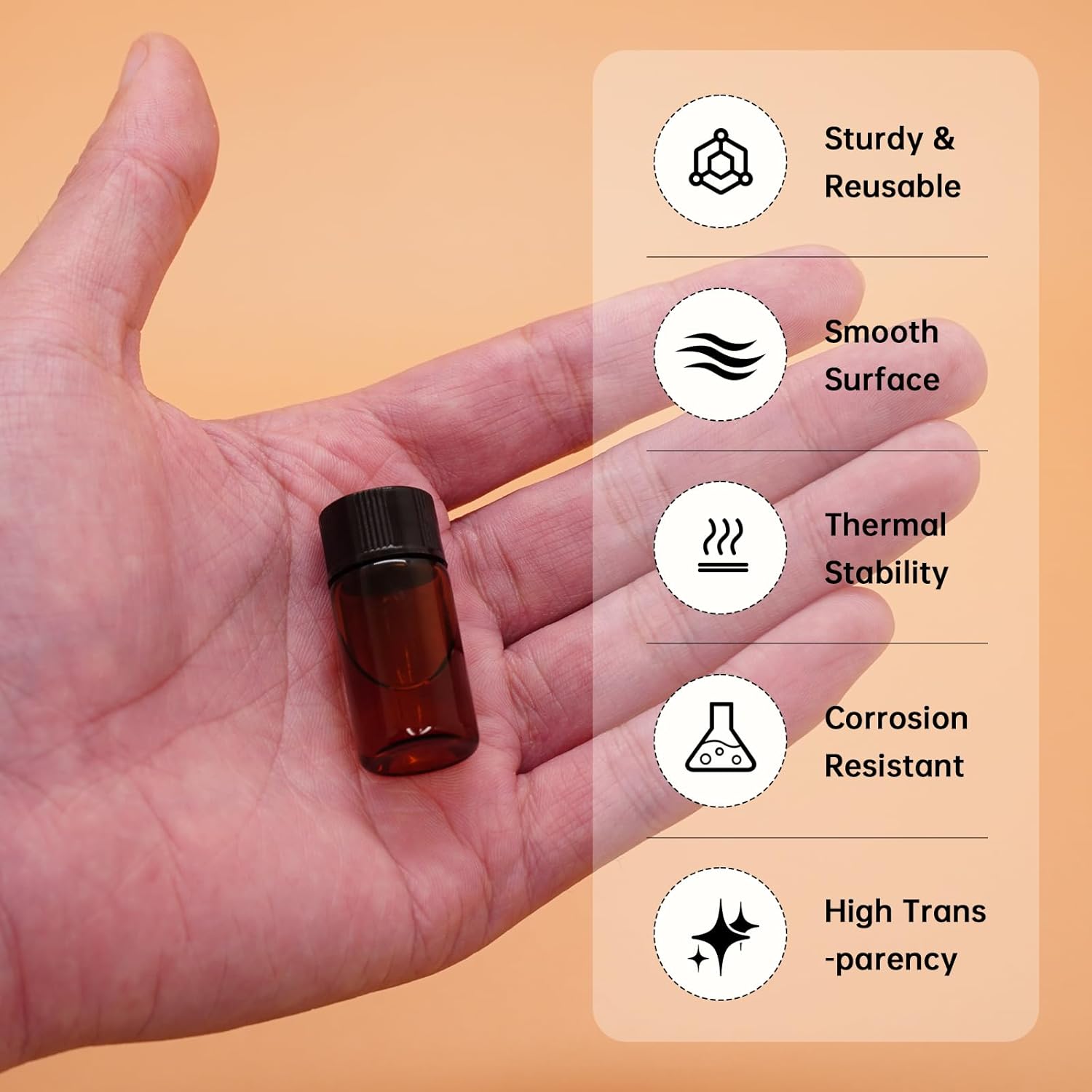 12Pcs Amber 3ML Mini Glass Bottles Clear Essential Oil Vials Empty Cosmetic Sample Containers with Black Lid for Essential Oils, Perfumes, Aromatherapy (12)