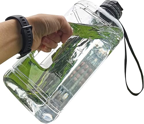 Botella de agua de medio galón con asa, botellas de agua grandes de plástico de 2.2L74 onzas, botellas de agua sin BPA con correa portátil con