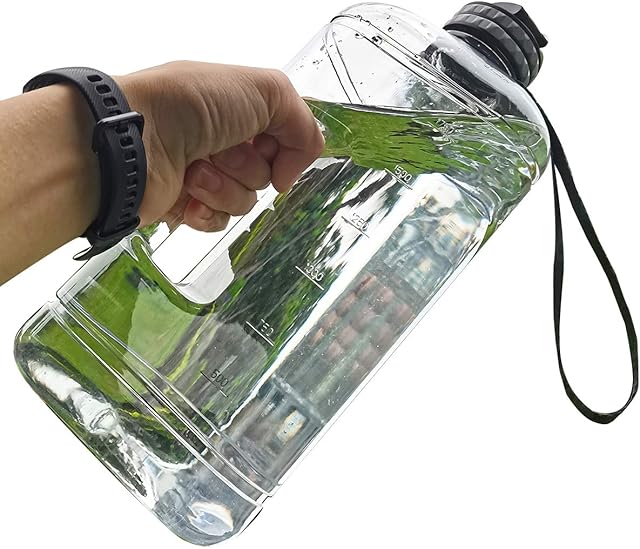 Water Bottle 2.2 Litre Big Gym Bottle Triangular Extra-Strong 100% Leak proof BPA Free Eco Plastic Motivational Half Gallon Gym Bottle with Handle Time Marking Sports Outdoors Men Adult (Clear)