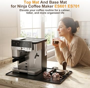 ニンジャES601/ES701用シリコンコーヒーマットセット - トップ/ボトムマット&取り外し可能な乾燥パッド - Ninja Luxe Caféエスプレッソアクセサリー用カウンタートッププロテクター