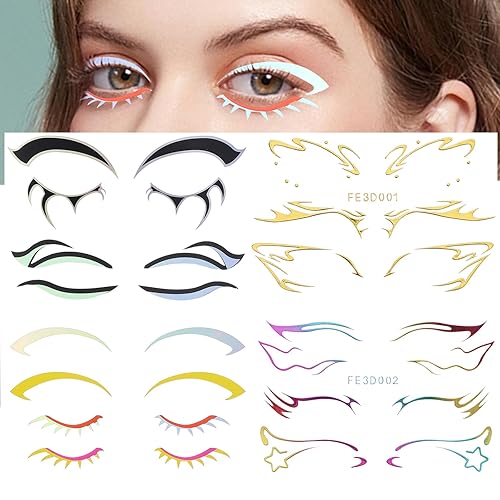 Miniatura 1 de DSLONG Pegatinas de tatuaje temporales de mariposas, holográficas, delineador de ojos, para Halloween, diamantes de imitación, ojos de gato, sombra