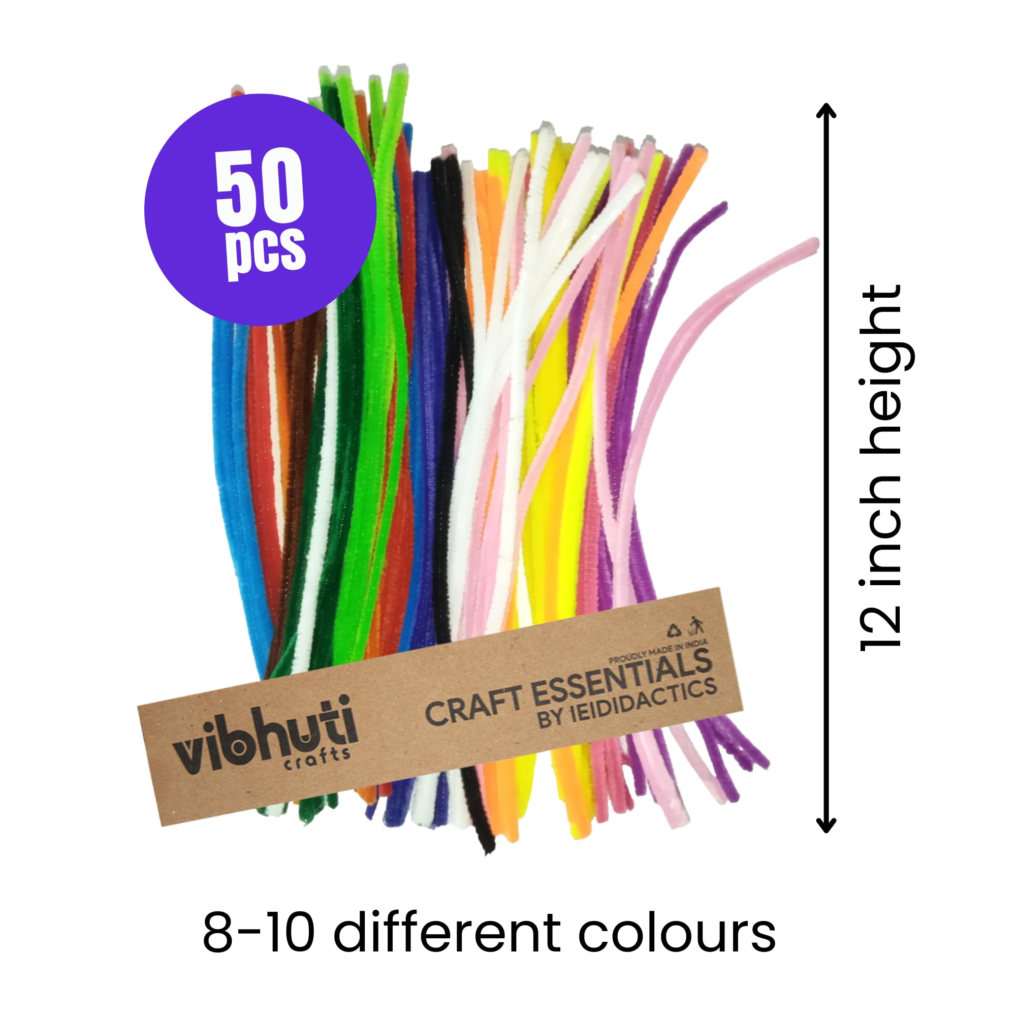 IEIDidactics Vibhuti Crafts 3-in-1 Craft Bundle | 50 Pipe Cleaners, 50 Pompoms, 50 Googly Eyes - Creative Supplies for DIY Projects and Art Activities 3