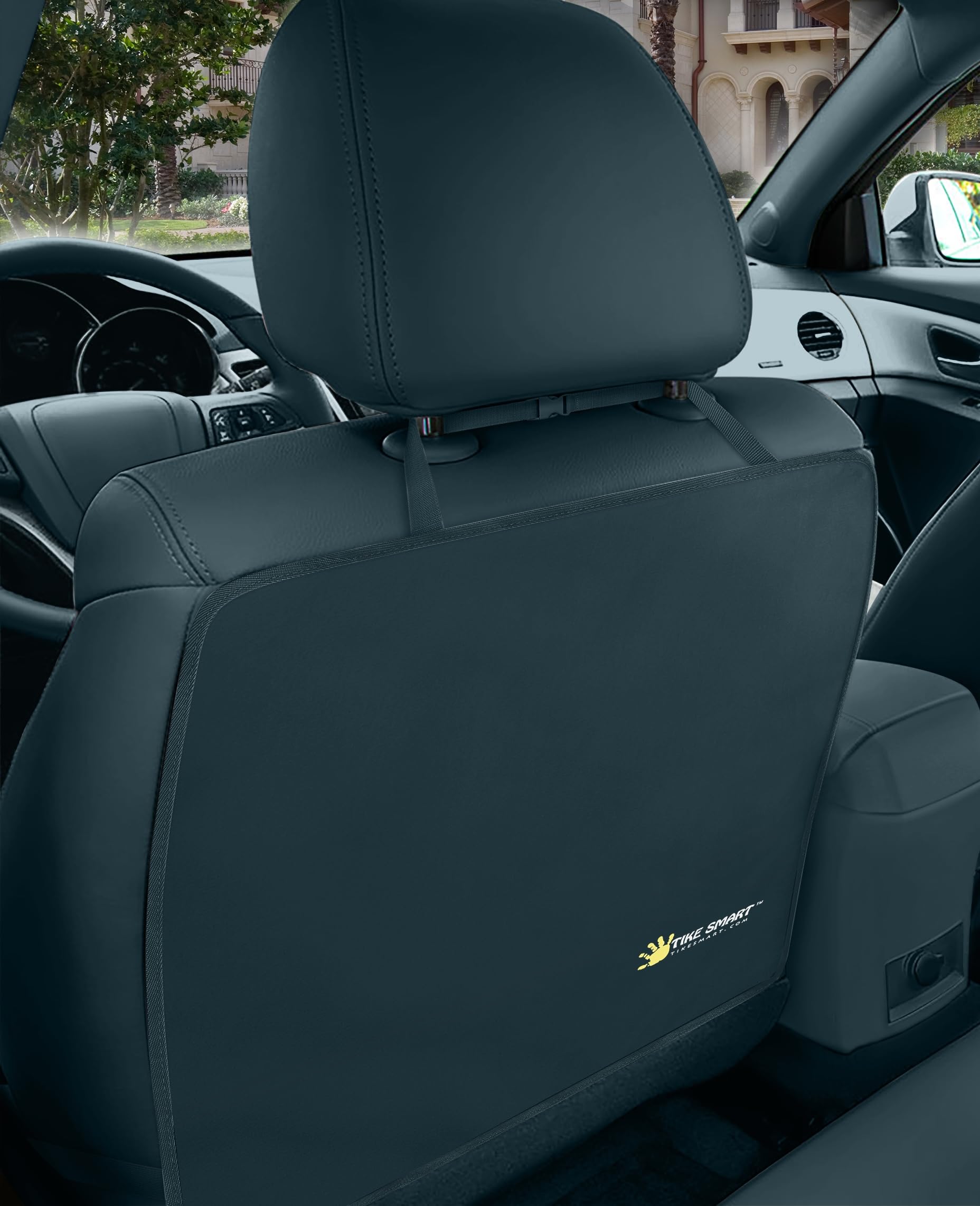TIKE SMART Luxury Clean-Edge Kick Mat - Seat Back Protector and Seat Cover with Invisible Strap and Stiff Edging (1 Mat)