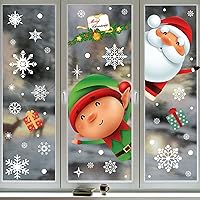 Vista 4 de 146 calcomanías navideñas de copo de nieve para ventanas, adhesivos de ventana de Navidad, calcomanías de Navidad de doble cara, Papá Noel, elfo