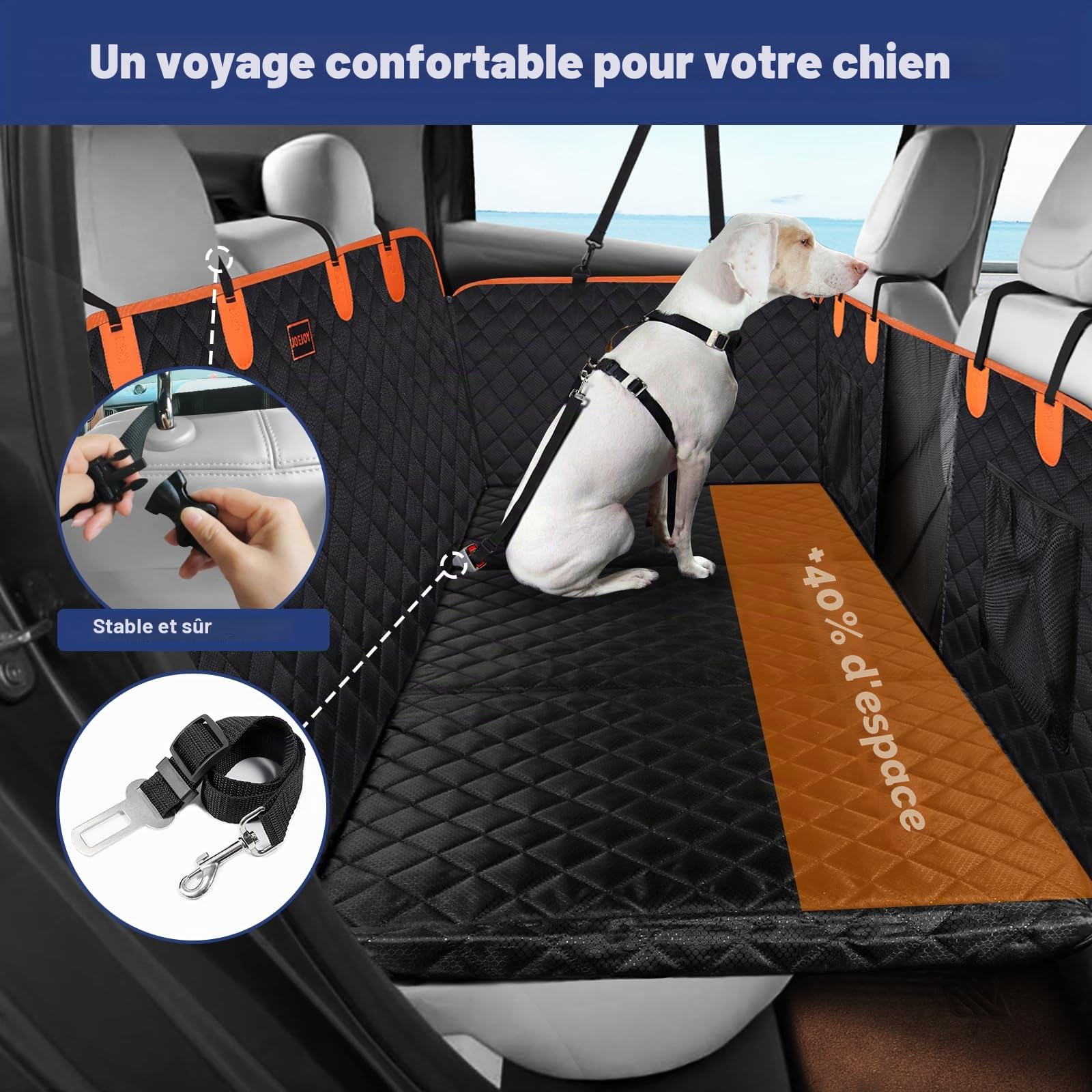 JOEJOY Protection Siege Voiture Chien, Extension Housse Protection Voiture Chien Résistant Aux Rayures Imperméable, Fond Rigide, Noir
