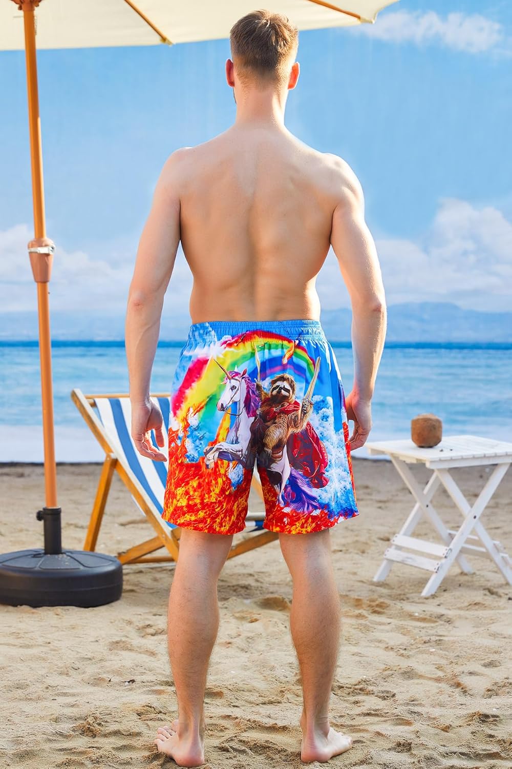 uideazone Men Swim Trunks Drawstring Elastic Waist Quick Dry Beach Shorts with Mesh Lining Swimwear Bathing Suits XX-Large Unicorn image 6 of 6 B0859YD56K