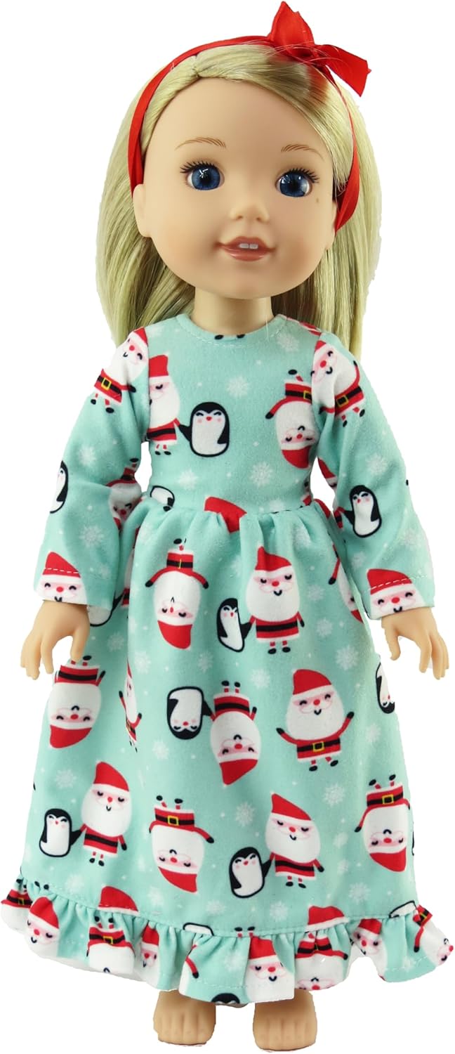 Santa and Penguin Christmas Nightgown for 14-Inch Dolls | Premium Quality & Trendy Design | Dolls Clothes