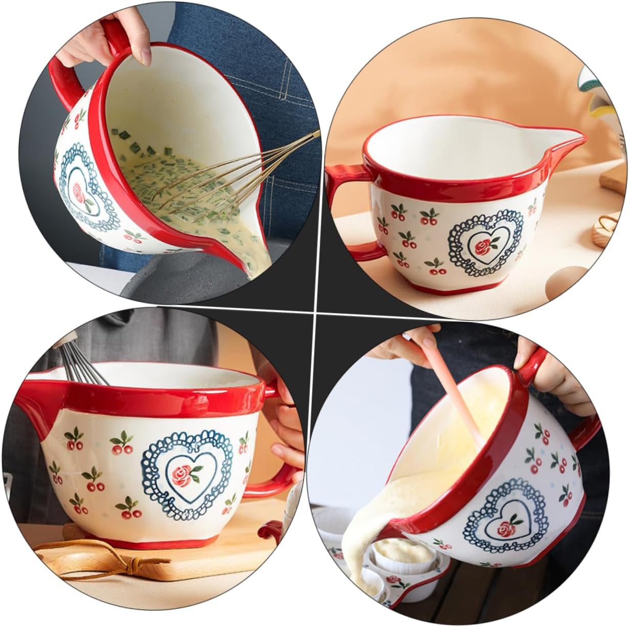 3 Pcs Ceramic Mixing Bowl Ceramic Bowl Ceramic Material Food Bowl Mini Eggs Salad Bowl Milk Creamer Pitcher Practical Bowl Kitchen Bowl Coffee Creamer Jar Salt Ceramics Gravy Red