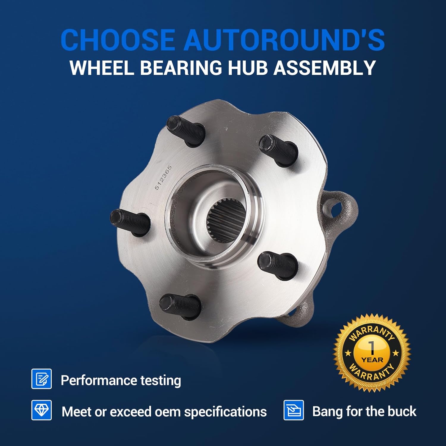 Autoround 512365 Rear Wheel Hub and Bearing Assembly Fit for Toyota Highlander 2014-2023 / Sienna 21-23, Lexus RX350 2010-2022 / RX350L 18-22 / RX450h 10-20 / RX450hL 18-22, 5-Lug w/ABS [Pair]