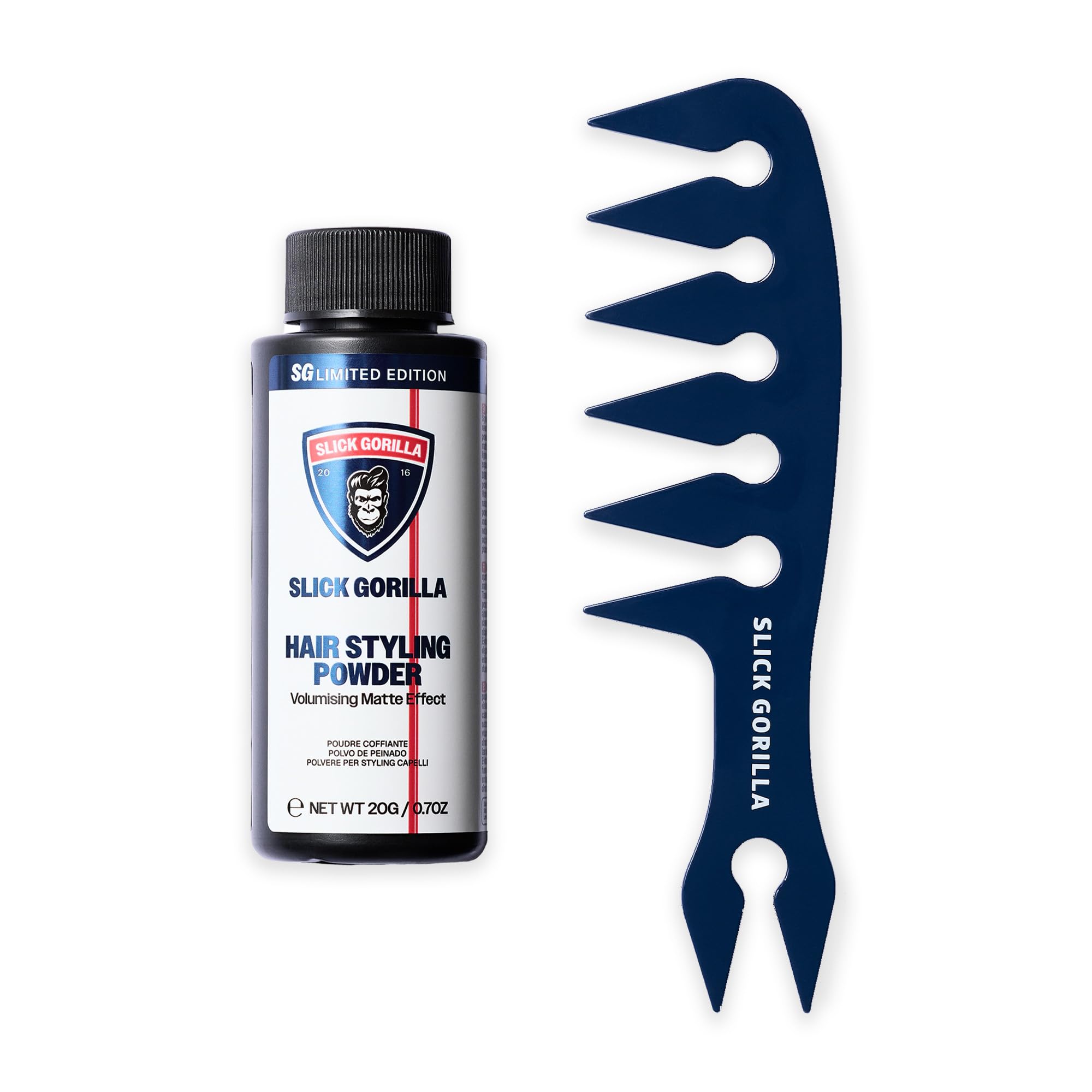 Slick Gorilla Haarstyling-Texturpuder und Texture-Kamm für Männer – Mattes Haarpuder und Carbon-Breitzahnkamm für Volumen, Griff, Form und Halt. Nicht fettendes Styling für einen natürlichen Look