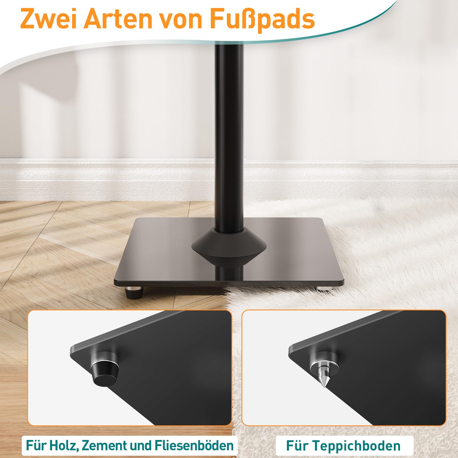ELIVED Lautsprecherständer für Sonos Era 300, Höhe 80,7cm Bodenständer mit Glassockel, Max. 5kg, Schwarz, 1 Paar, EV5026