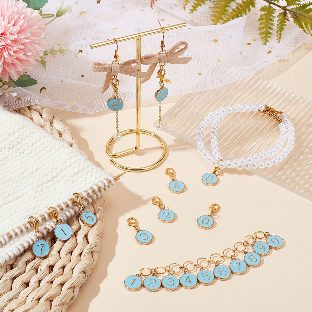 BENECREAT 11-Piece Alloy Knitting Row Counter Set - Autumn Theme Locking Stitch Markers With Number Beads