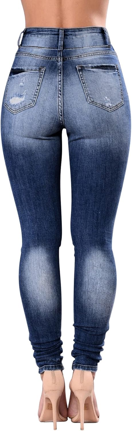 Women's High Waisted Butt Lift Stretch Ripped Skinny Jeans Juniors Distressed Button Down Jeans - Image 2