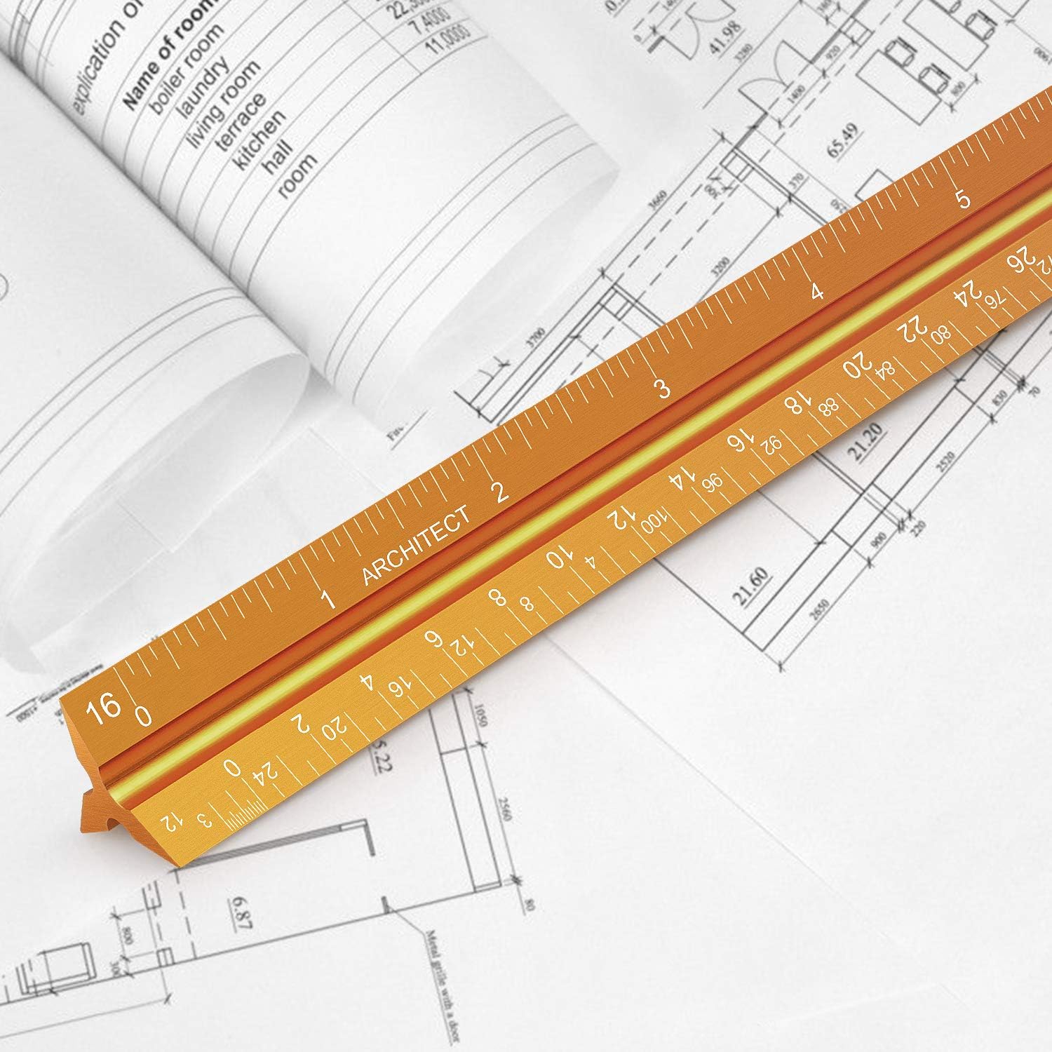 12" Architectural Scale Ruler Aluminum Architect Scale Triangular Scale Ruler for Architects, Draftsman, Students and Engineers, Golden : Everything Else