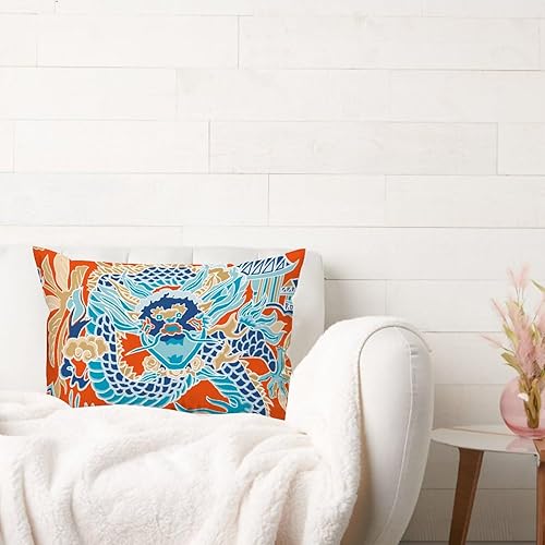 Vista 768 de ArogGeld Chinoiserie - Fundas de almohada escénicas asiáticas, estilo asiático, funda de almohada azul y verde Kelly, funda de cojín para decoración